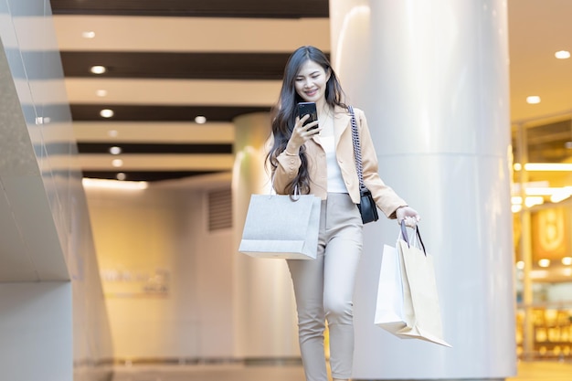 A housewife is shopping at the supermarket