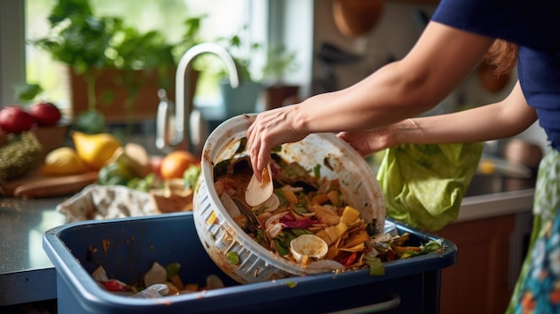 Housewife tosses biowaste in the trash