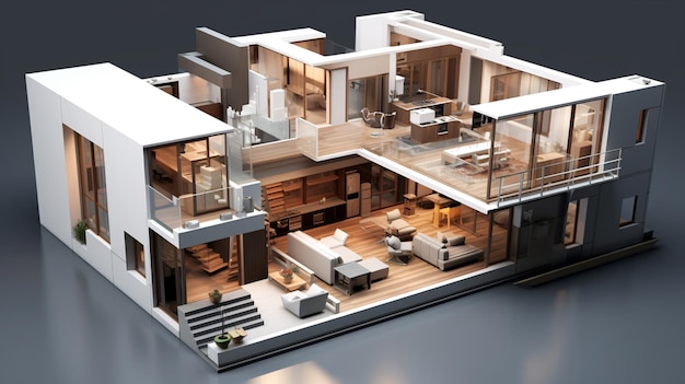 Housing concept architecture illustration of modern minimal house