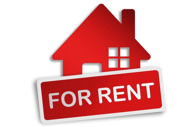 Photo housing icon with for rent banner isolated