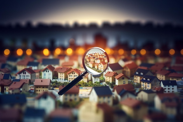 housing search concept View of the house through a magnifying glass AI Generated