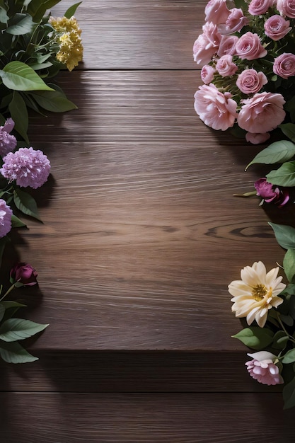 Houten achtergrond en bloemen banner sjabloon mockup achtergrond