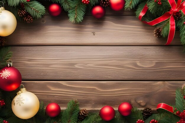 Foto houten achtergrond kerstdecoratie met kopieerruimte behang generatief ai