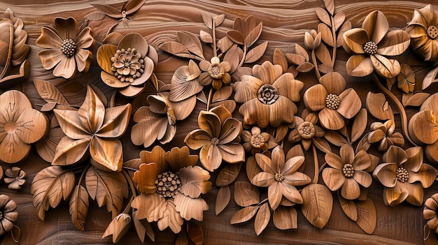 Foto houten achtergrond met bloemenpatroon