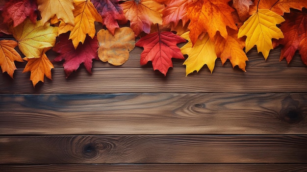 houten achtergrond met herfstbladeren mooi design