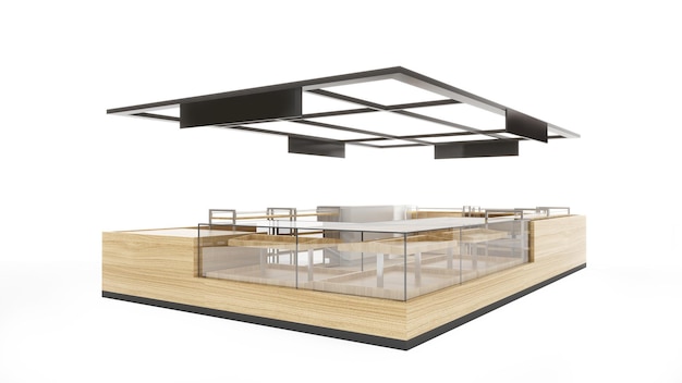 Houten bakkerij kast mock up zakelijke bakkerij winkel teller gemodelleerd op een witte achtergrond3D-rendering