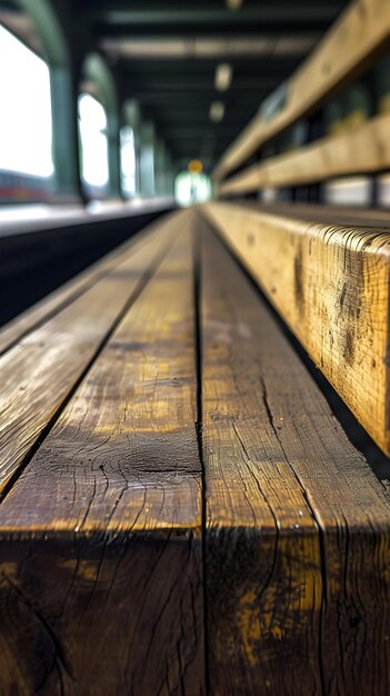 houten bank in een leeg treinstation