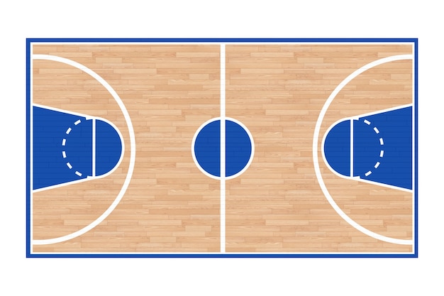 Houten basketbalveld vloer met lijnen op een witte achtergrond. 3d-rendering