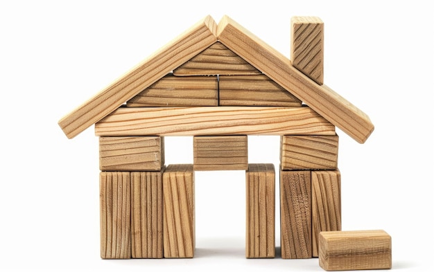 Foto houten blok speelgoed huis crafting jeugddromen grillige houten blok huis