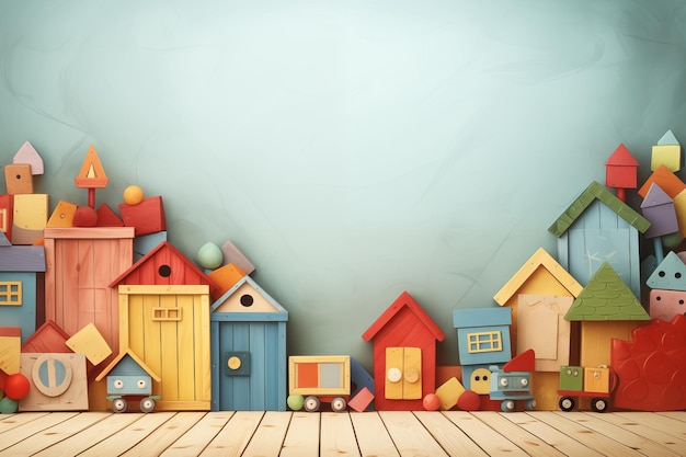 houten blokken bouwen huizen in een speelkamer voor kind en idee ontwerp