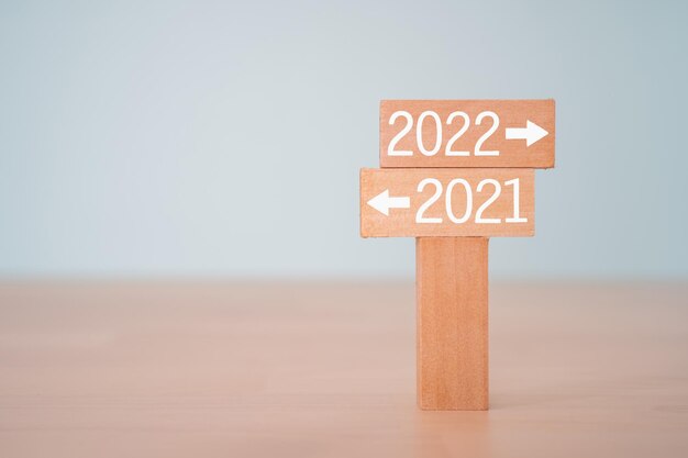 Houten blokken met concepttekst 2021 en 2022.