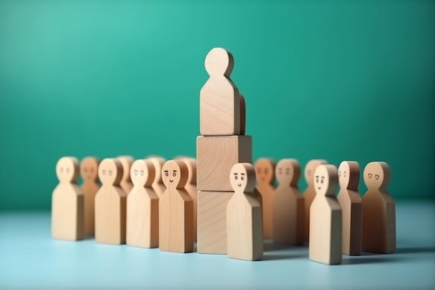 Foto houten blokken met mensenpictogram over munttafel een sterk team bouwen human resources en management