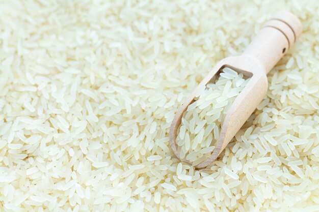 Houten bolletje rauwe witte biologische rijst