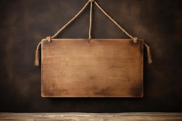 Houten bord gewoon hangend aan touw op vintage achtergrond