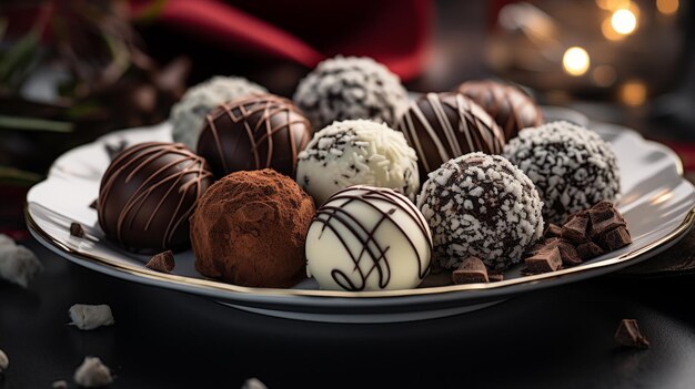 Houten bord met chocoladebedekte truffels