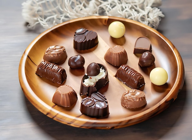 Houten bord met gezonde ambachtelijke natuurlijke snoep en mini chocolade Zoet eten gezond dessert