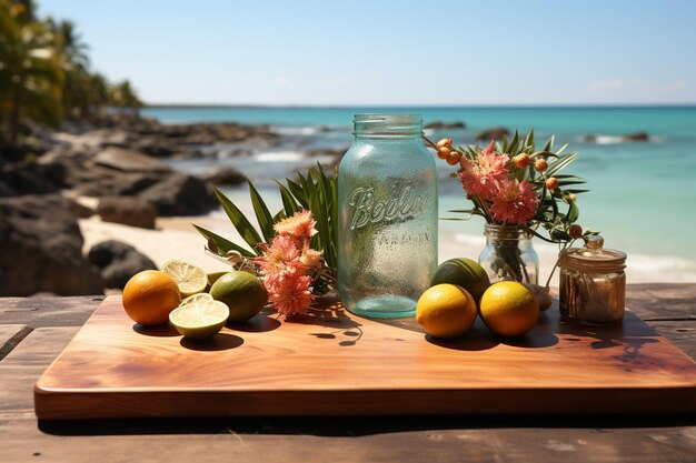 Foto houten bord met zomer accessoires zomer strand achtergrond