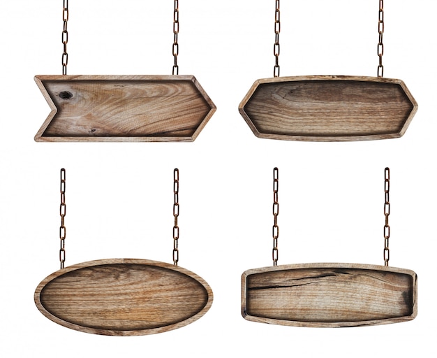 Houten borden bord met ketting op witte achtergrond