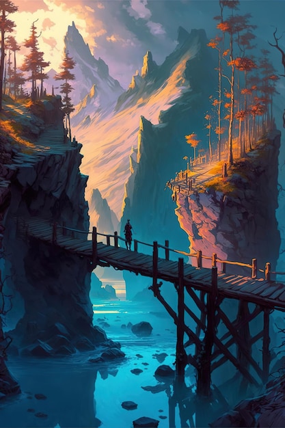 houten brug in het fantasieland