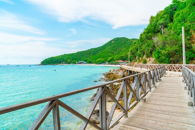 Houten brug met prachtig tropisch strand op Koh Larn in Pattaya