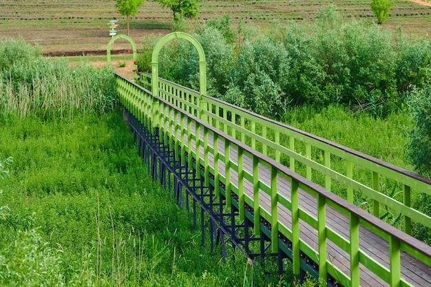 Houten brug over de rivier