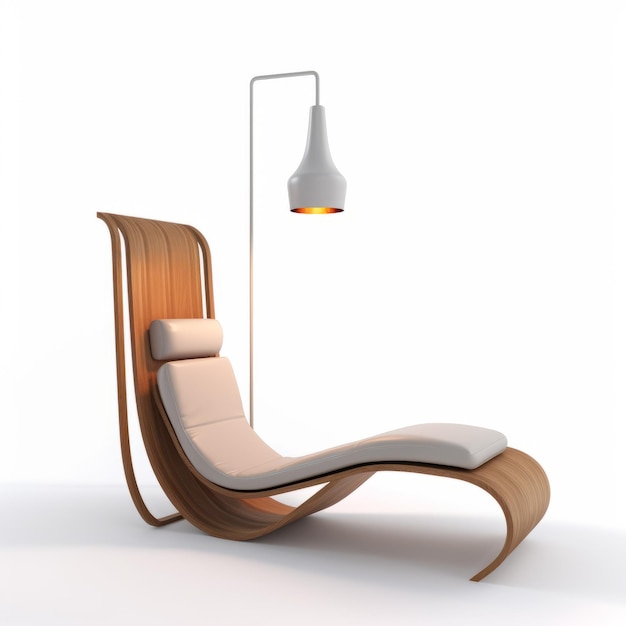 Houten chaise lounge stoel met wand Sconce lamp in Anna Dittmann stijl
