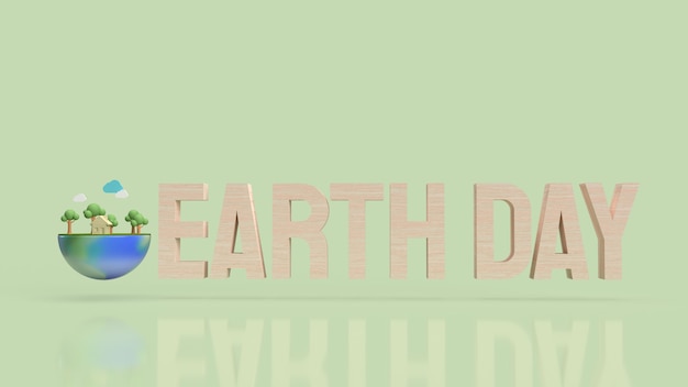 Houten dag van de aarde tekst op groene ondergrond
