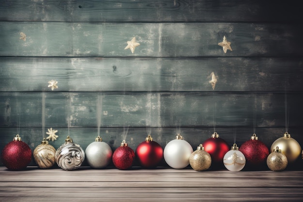 Houten decoraties voor de feestdagen op houten tafel met houten achtergrond AI gegenereerd