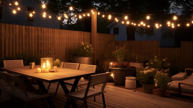 Houten dek met tafel en stoelen