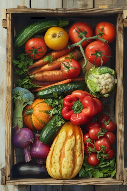 Houten doos met groenten Generatieve AI