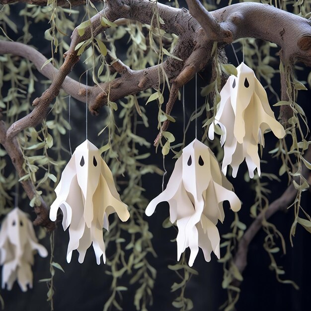 Houten engelvleugels hangen op een boomtak Halloween decoratie