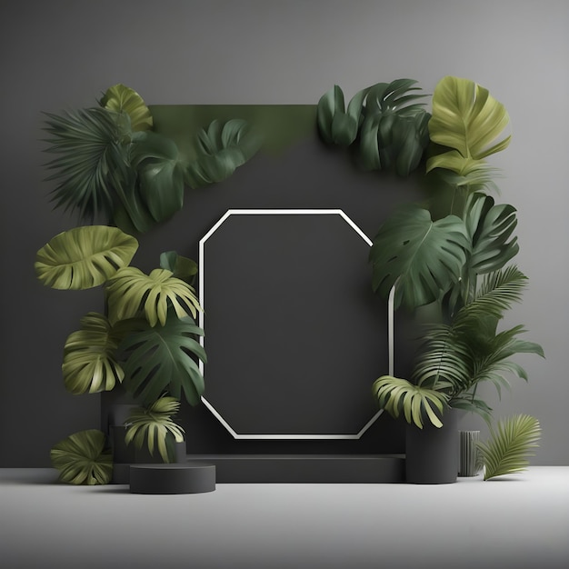 houten fotoplank in een tropisch bos voor productpresentatie en donkergroene achtergrond