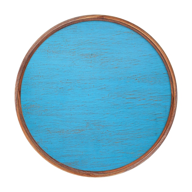 Houten frame Leeg houten frame geschilderd met blauwe verf geïsoleerd op een witte achtergrond