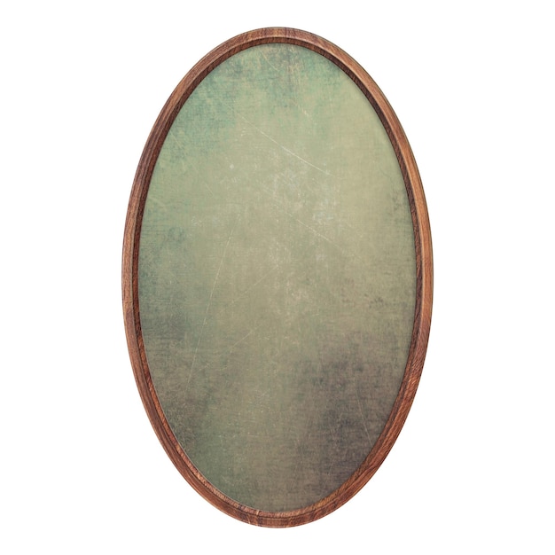 Houten frame Leeg ovaal frame met groene abstracte vulling textuur geïsoleerd op een witte achtergrond