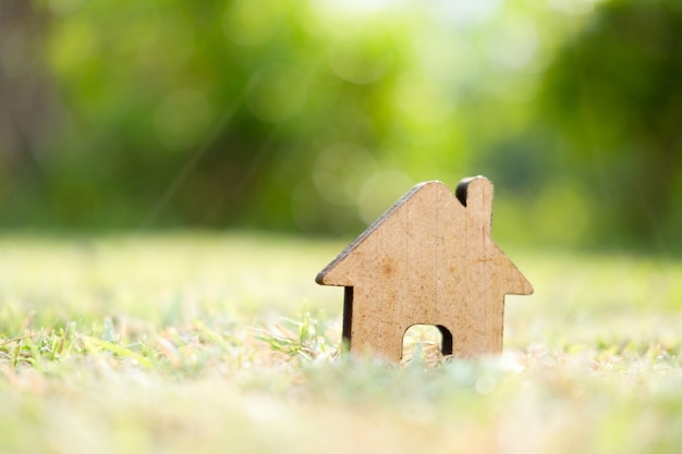 Houten huis in groen veld