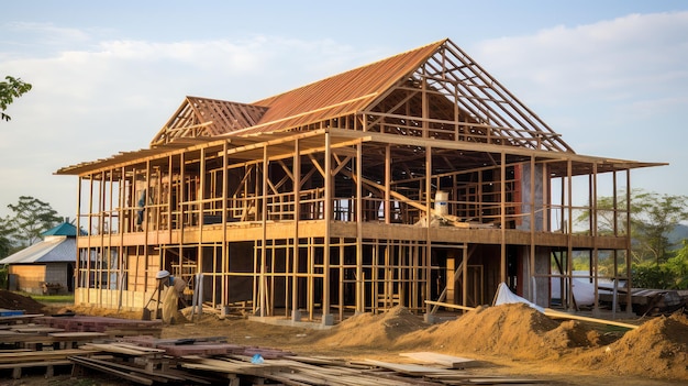 Foto houten huisgebouw met hutten