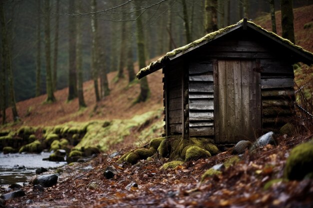 Foto houten hut in het bos