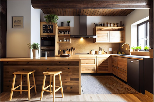 Houten keuken in moderne stijl