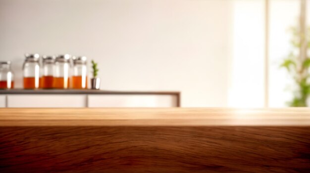 Houten keukentafel mockup ontwerp productpresentatie achtergrond Generatieve AI