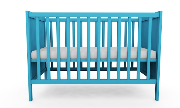 Houten kinderbed bed geïsoleerd op een witte achtergrond. 3D-rendering.