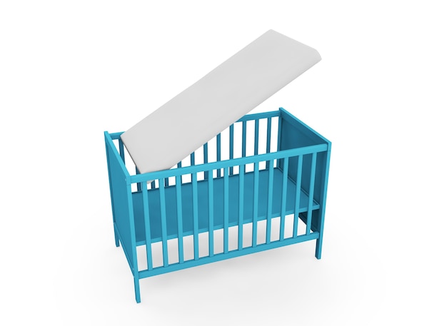 Houten kinderbed bed geïsoleerd op een witte achtergrond. 3D-rendering.