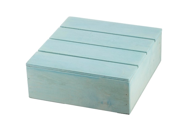 Houten kist met deksel op een witte achtergrond Turquoise opbergdoos