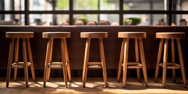 Foto houten krukken bij een bar een minimalistische benadering van het decor.