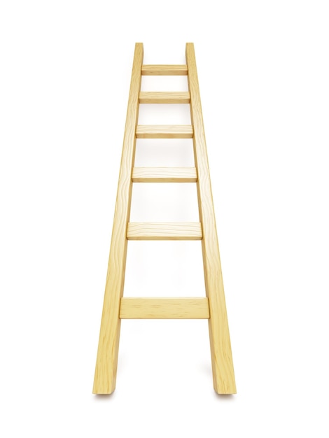 Houten ladder dichtbij witte muur