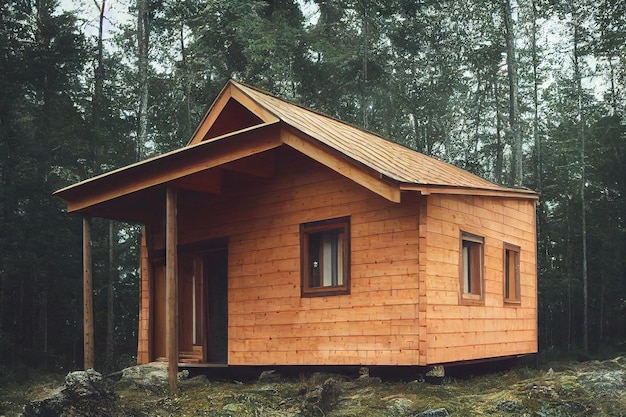 Houten landhuis in rustieke stijl met gezellige buitenkant van het huis