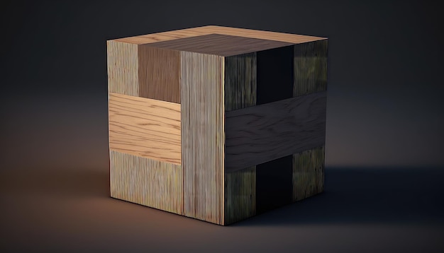 Houten minimale kubus abstracte achtergrond Generatieve AI