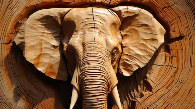 Foto houten olifant dierlijke gezichten gemaakt van hout wilde brutale natuur