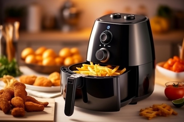 Houten Oppervlak Zwarte Air Fryer Generatieve AI