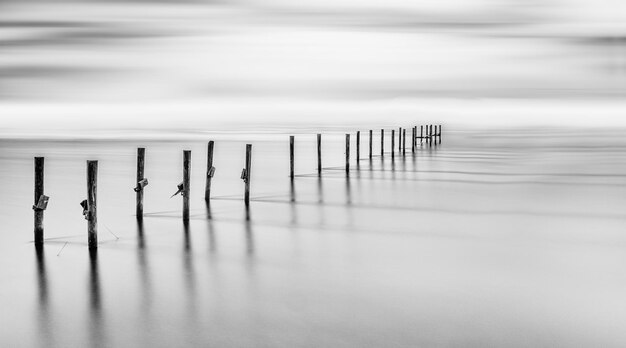 Foto houten palen in de zee