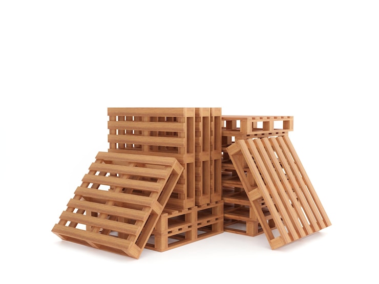 Foto houten pallet verpakkingslogistiek raken systeem magazijn 3d rendering